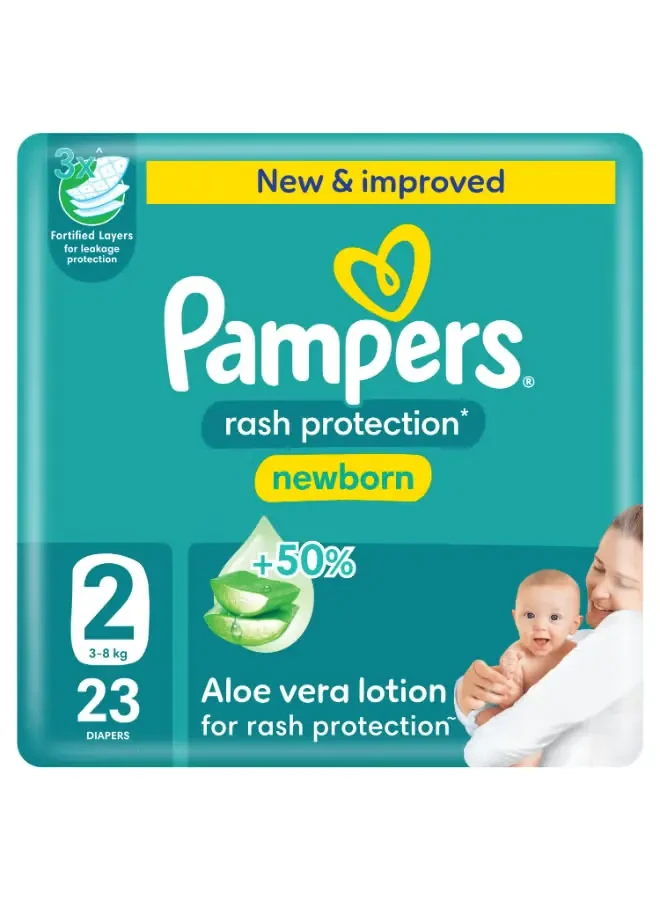 Pampers Baby-Dry Newborn Taped Diapers with Aloe Vera Lotion, Leakage Protection, Size 2, 3-8kg, Carry Pack, 23 Count